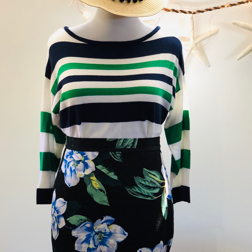 Preppy Multi Striped Sweater Green + Blue XL